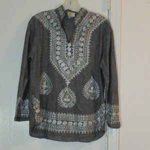 KAISER Gray Over-Blouse Top with White Embroidery Medium